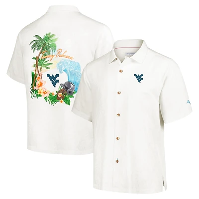 Chemise boutonnée Tommy Bahama crème West Virginia Mountaineers Castaway Game Camp pour hommes