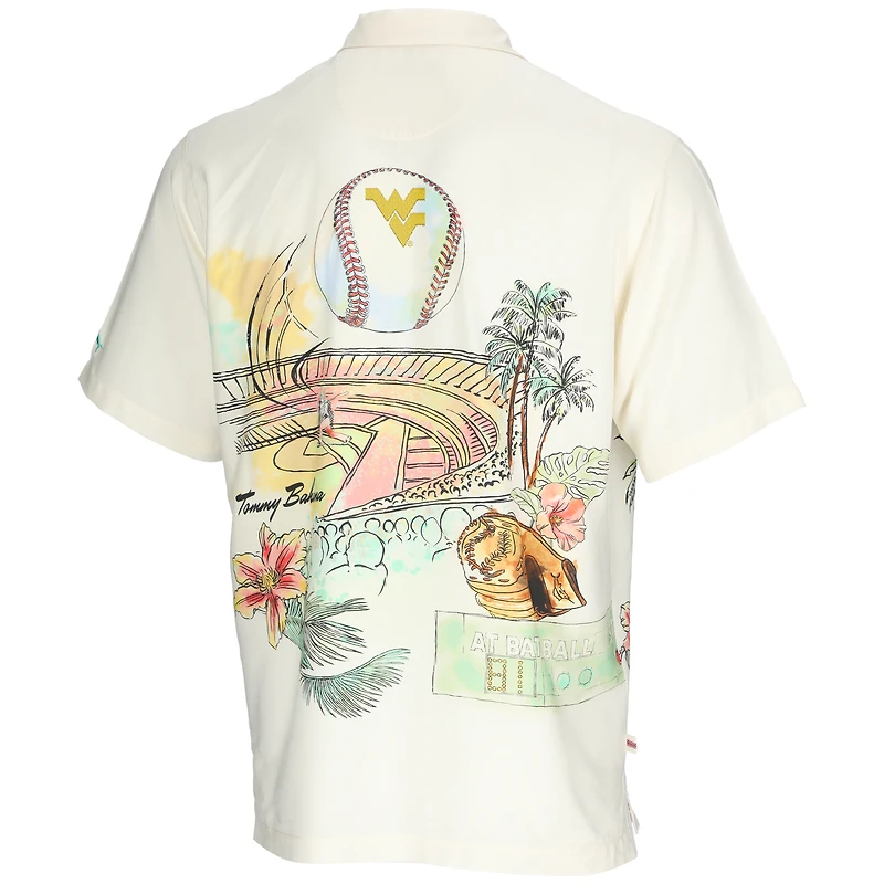 Men's Tommy Bahama Cream West Virginia Mountaineers Paradise Fly Ball Camp Button-Up Shirt