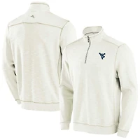 Men's Tommy Bahama Cream West Virginia Mountaineers Tobago Bay Half-Zip Tri-Blend Top