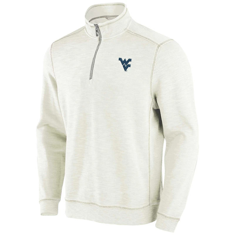 Men's Tommy Bahama Cream West Virginia Mountaineers Tobago Bay Half-Zip Tri-Blend Top