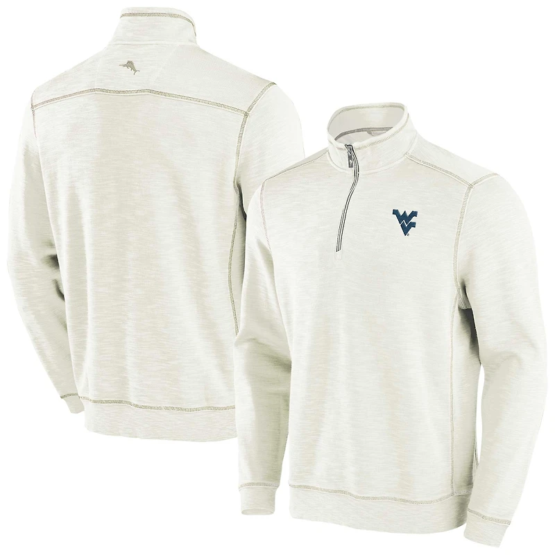 Men's Tommy Bahama Cream West Virginia Mountaineers Tobago Bay Half-Zip Tri-Blend Top