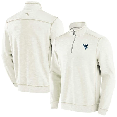 Men's Tommy Bahama Cream West Virginia Mountaineers Tobago Bay Half-Zip Tri-Blend Top