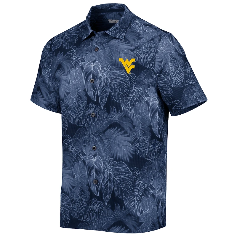 Men's Tommy Bahama Navy West Virginia Mountaineers Coast Luminescent Fronds IslandZone Button-Up Camp Shirt