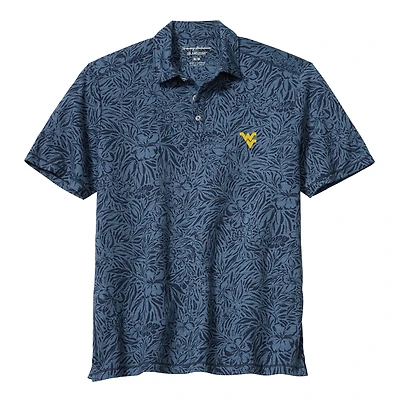 Men's Tommy Bahama Navy West Virginia Mountaineers IslandZone Wild Hibiscus Tri-Blend Polo