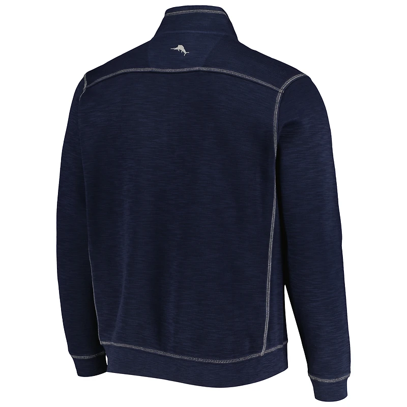 Men's Tommy Bahama Navy West Virginia Mountaineers Sport Tobago Bay Tri-Blend Mock Neck Half-Zip Jacket