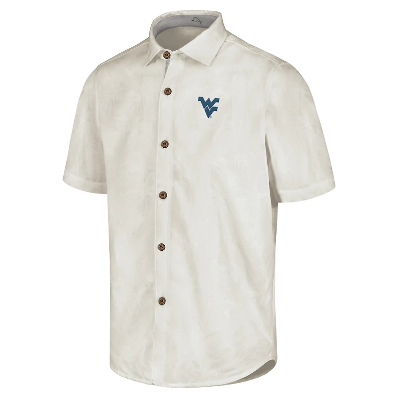 Chemise boutonnée Tommy Bahama pour hommes, West Virginia Mountaineers, Coconut Point Palm Vista IslandZone Camp