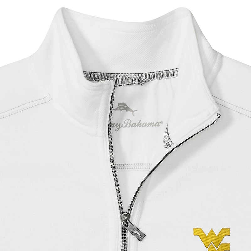 Veste mi-zippée Tommy Bahama blanche pour homme des West Virginia Mountaineers de Montego Bay