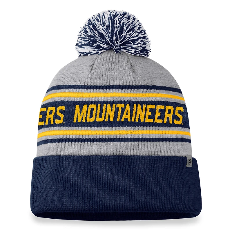 Bonnet en tricot à revers et pompon pour homme Top of the World Heather Grey West Virginia Mountaineers