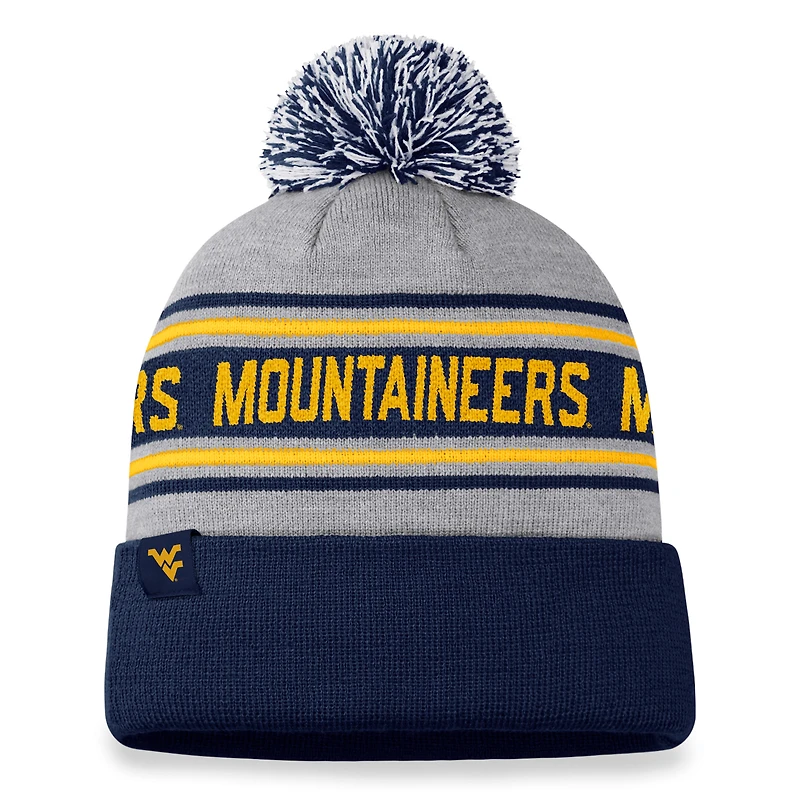 Bonnet en tricot à revers et pompon pour homme Top of the World Heather Grey West Virginia Mountaineers