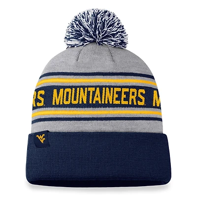 Bonnet en tricot à revers et pompon pour homme Top of the World Heather Grey West Virginia Mountaineers
