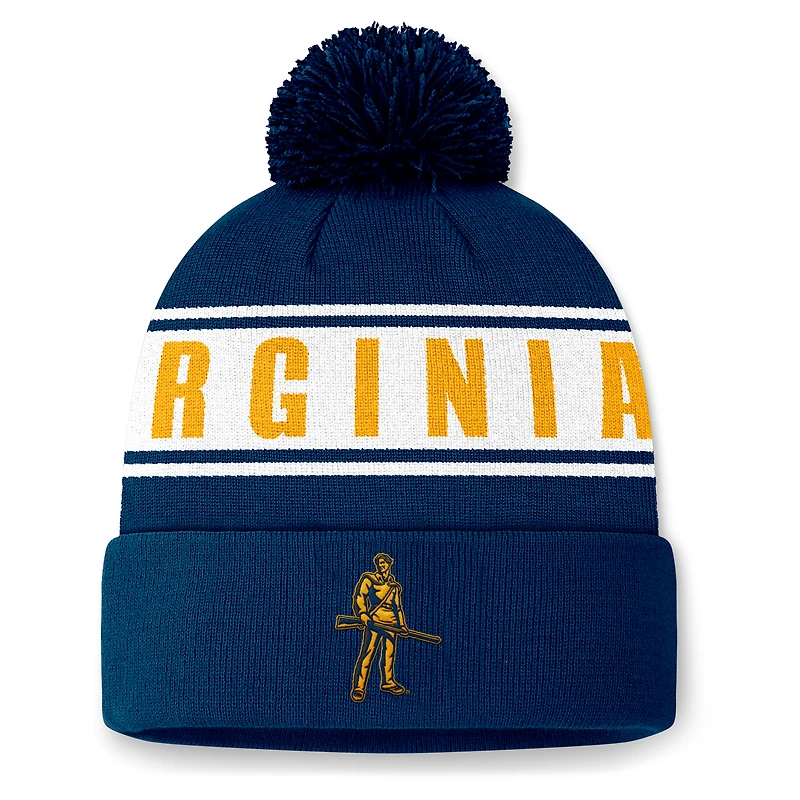 Bonnet en tricot à revers avec pompon Top of the World bleu marine des West Virginia Mountaineers pour homme