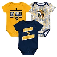 Newborn Navy West Virginia Mountaineers Sunday Comics 3-Pack Bodysuit Set