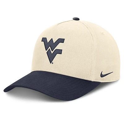 Casquette unisexe Nike Campus Prep Rise ajustable, coloris naturel/marine, West Virginia Mountaineers