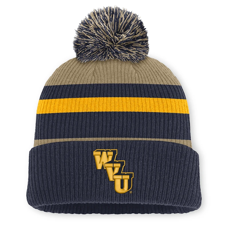 Bonnet unisexe Nike bleu marine/beige West Virginia Mountaineers Legacy à rayures et pompon
