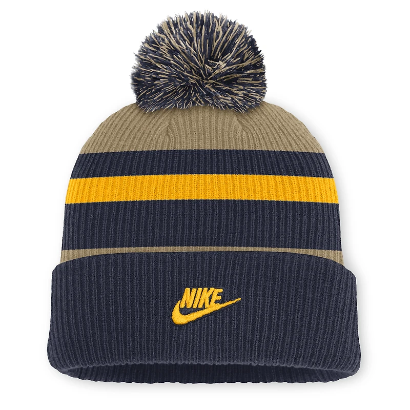 Unisex Nike  Navy/Beige West Virginia Mountaineers Legacy Striped Cuffed Knit Hat with Pom