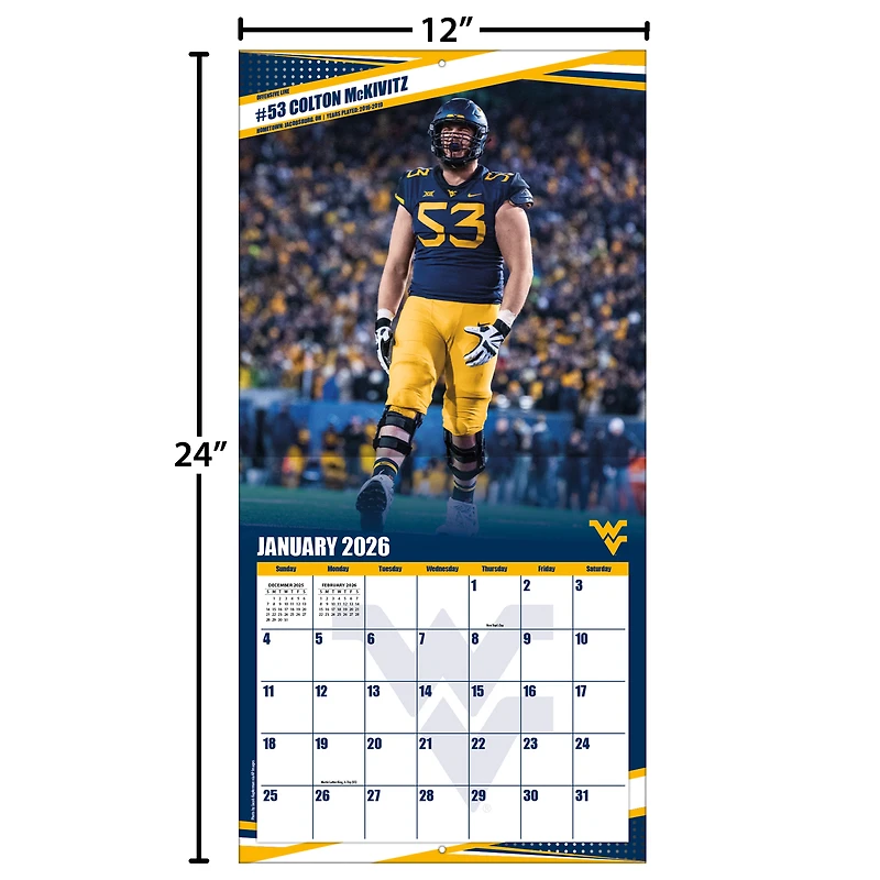 West Virginia Mountaineers 12” x 12” 2026 Team Wall Calendar