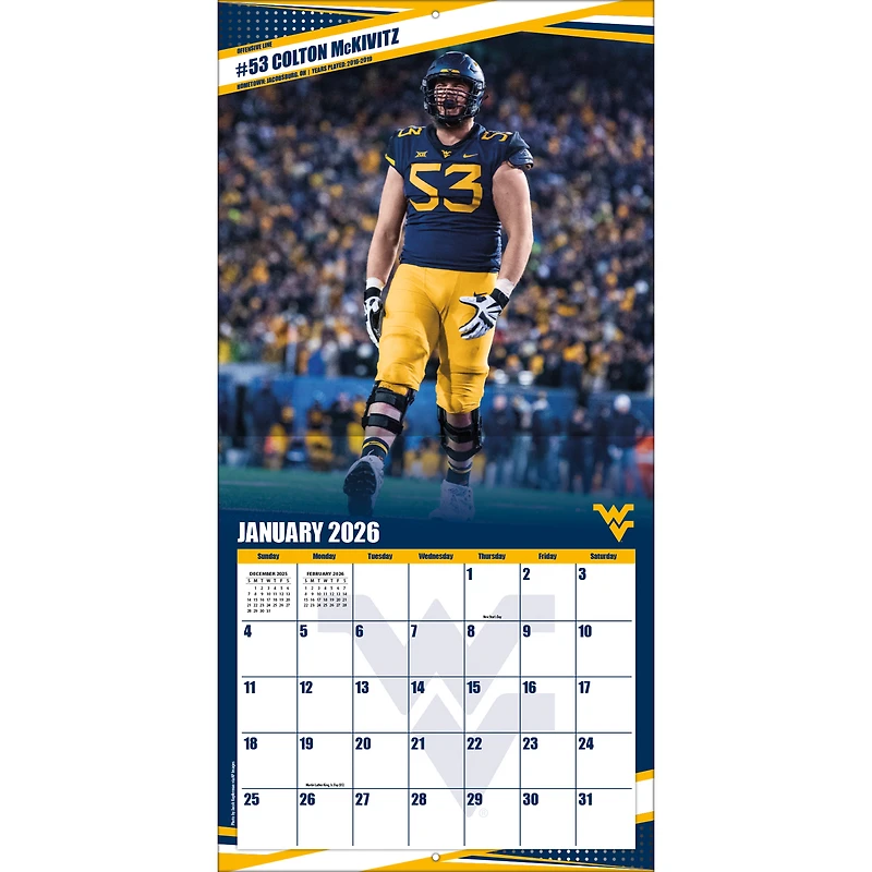 West Virginia Mountaineers 12” x 12” 2026 Team Wall Calendar