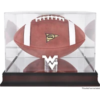 Vitrine de présentation du logo de football des West Virginia Mountaineers avec base en acajou et dos en miroir
