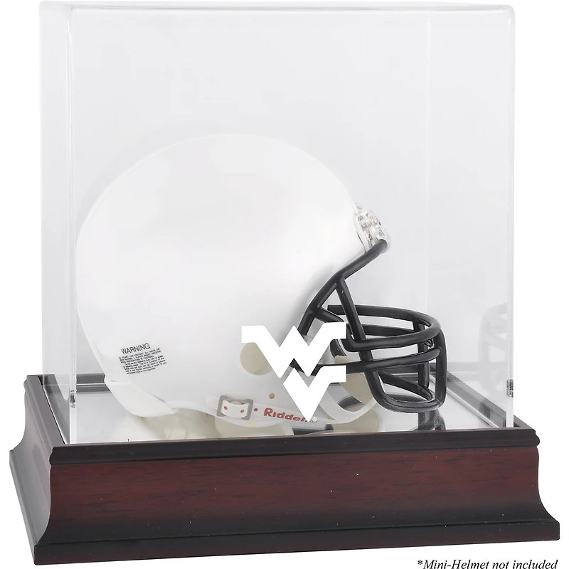 Vitrine de mini casque avec logo en acajou des West Virginia Mountaineers et dos miroir