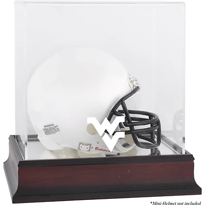 Vitrine de mini casque avec logo en acajou des West Virginia Mountaineers et dos miroir