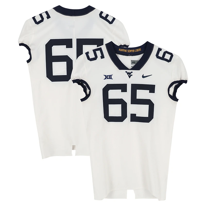 West Virginia Mountaineers Team-Issued #65 White Nike Jersey from the Football Program - Size 46+4