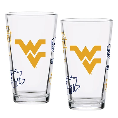 Pack de deux alpinistes de Virginie-Occidentale 16oz. Ensemble de verres à pinte Campus Line Art