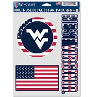 Ensemble de trois autocollants étoiles et rayures pour supporters des West Virginia Mountaineers de WinCraft