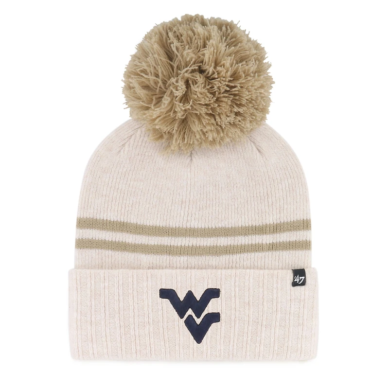 Women's '47 Natural West Virginia Mountaineers Core & Inline Latte Cuffed Knit Hat with Pom