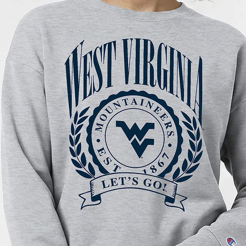 Women's Champion  Heather Gray West Virginia Mountaineers Academic Crest Powerblend Crewneck Sweatshirt