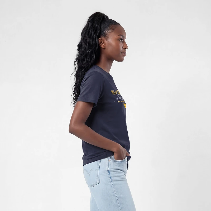 T-shirt de style vie Champion Navy West Virginia Mountaineers pour femmes