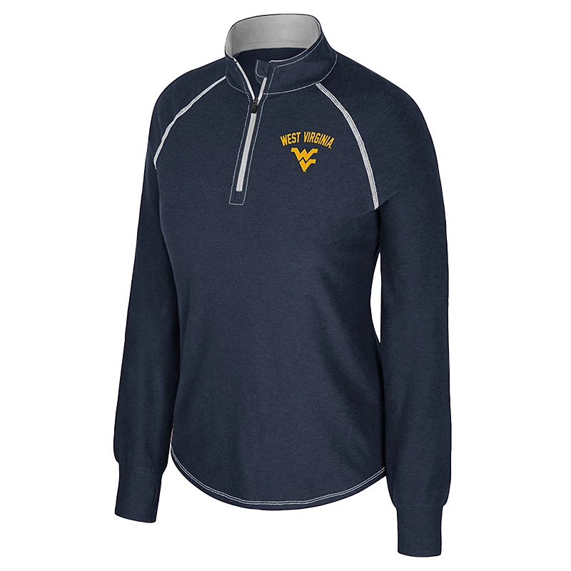 Haut Bikram raglan à fermeture éclair quart de tour pour femme Colosseum Navy West Virginia Mountaineers
