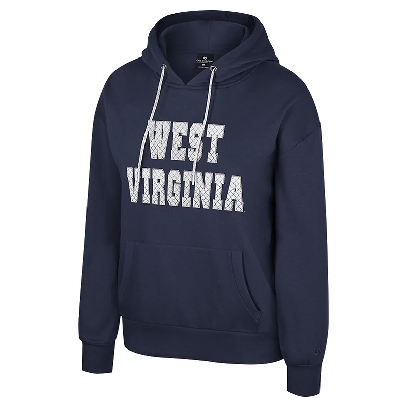 Women's Colosseum Navy West Virginia Mountaineers Reflection Rhinestone Drawcord Pullover Hoodie