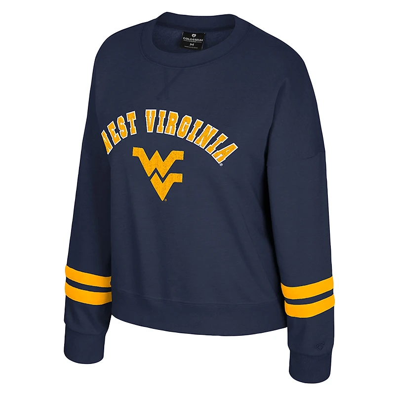 Women's Colosseum Navy West Virginia Mountaineers Splashy Crewneck Fleece Sweatshirt