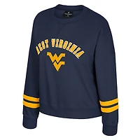 Women's Colosseum Navy West Virginia Mountaineers Splashy Crewneck Fleece Sweatshirt