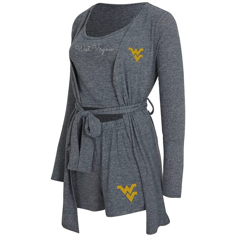 Women's Concepts Sport Gray West Virginia Mountaineers Rigor Three-Piece Tank, Short & Robe Set