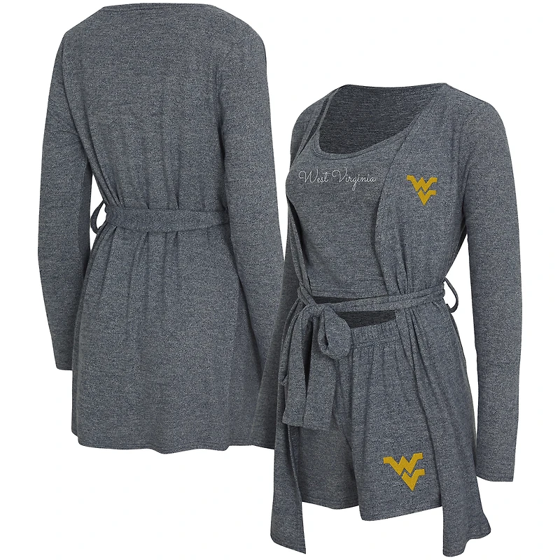 Ensemble trois pièces pour femme Concepts Sport Gray West Virginia Mountaineers Rigor : débardeur, short et peignoir