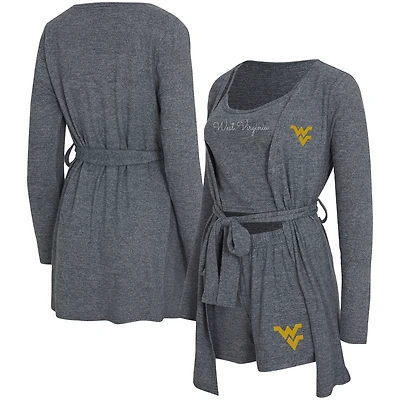 Ensemble trois pièces pour femme Concepts Sport Gray West Virginia Mountaineers Rigor : débardeur, short et peignoir