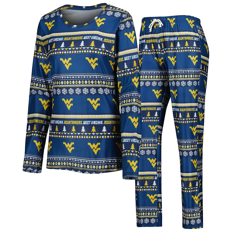 Women's Concepts Sport Navy West Virginia Mountaineers Holiday Long Sleeve Top and Pants Sleep Set