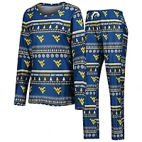 Ensemble de nuit pour femme Concepts Sport Navy West Virginia Mountaineers Holiday, haut à manches longues et pantalon