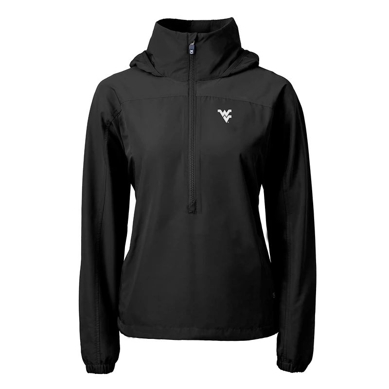 Women's Cutter & Buck Black West Virginia Mountaineers Charter Eco Recycled Half-Zip Anorak Jacket