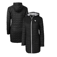 Manteau long à capuche Rainier Primaloft Eco pour femme, noir, des West Virginia Mountaineers Cutter & Buck