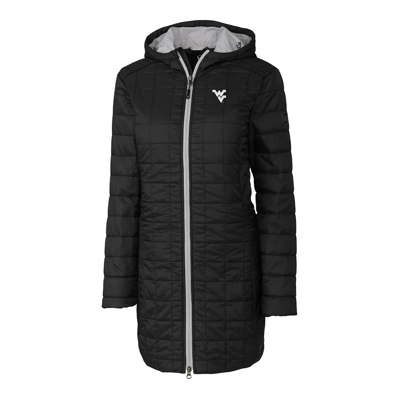 Women's Cutter & Buck Black West Virginia Mountaineers Rainier Primaloft Eco Hooded Long Coat