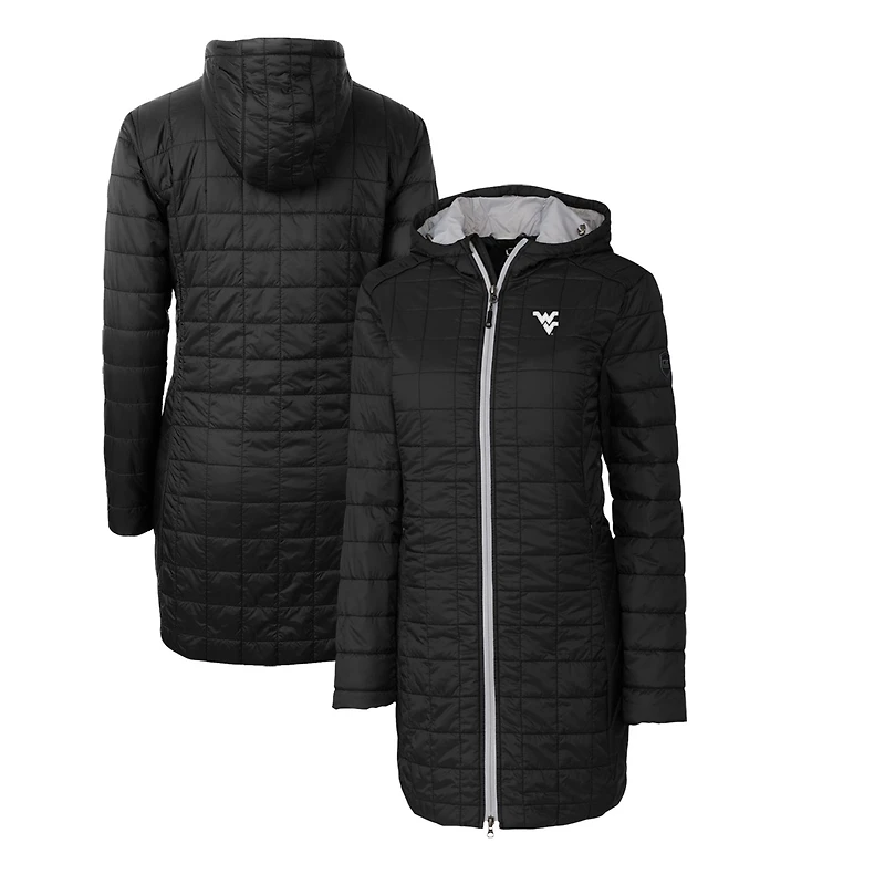 Manteau long à capuche Rainier Primaloft Eco pour femme, noir, des West Virginia Mountaineers Cutter & Buck
