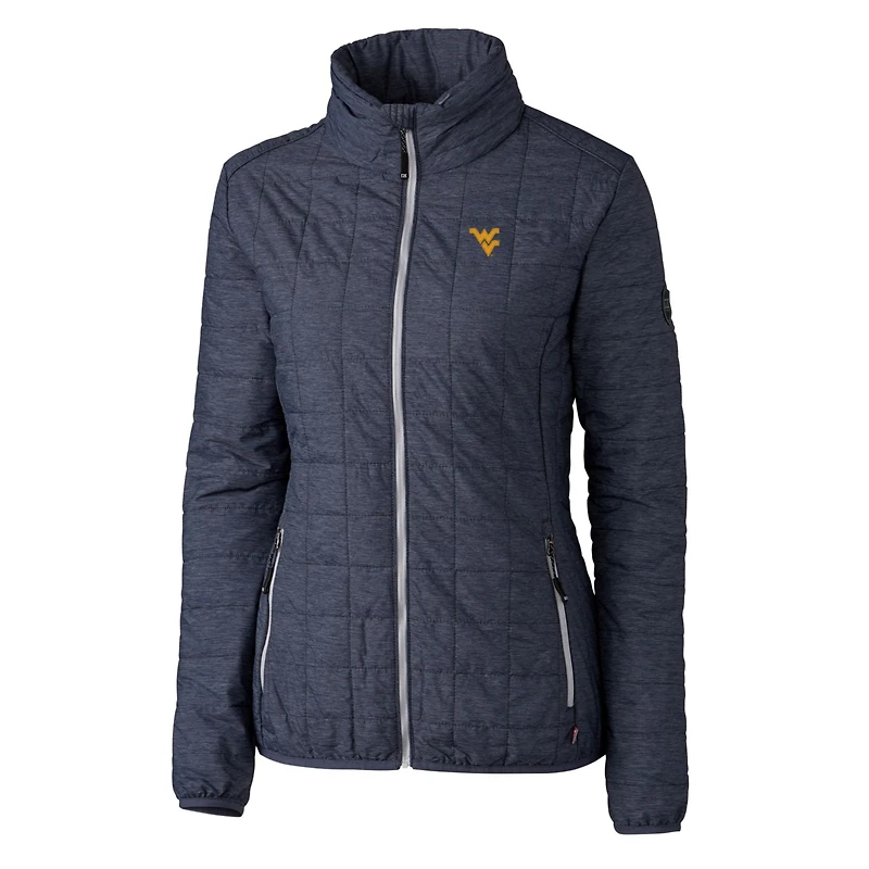 Doudoune zippée intégrale Cutter & Buck Heather Navy West Virginia Mountaineers Rainier Eco pour femme