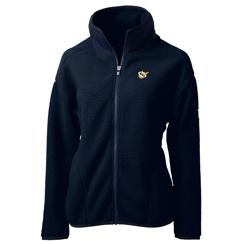Women's Cutter & Buck Navy West Virginia Mountaineers Cascade Eco Sherpa Full-Zip Fleece Jacket