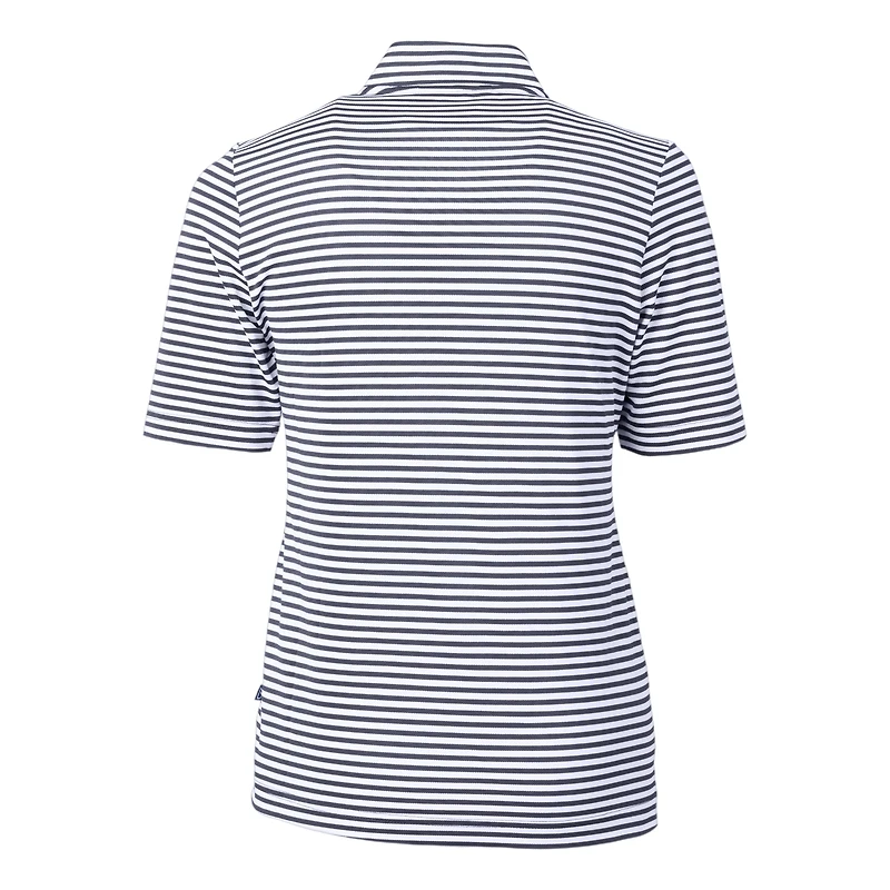 Women's Cutter & Buck  Navy West Virginia Mountaineers DryTec Virtue Eco Pique Stripe Recycled Polo