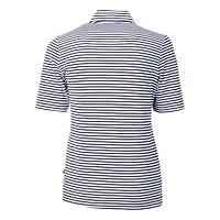 Women's Cutter & Buck  Navy West Virginia Mountaineers DryTec Virtue Eco Pique Stripe Recycled Polo