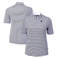 Women's Cutter & Buck  Navy West Virginia Mountaineers DryTec Virtue Eco Pique Stripe Recycled Polo