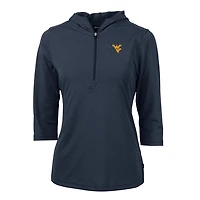 Chandail à capuchon Cutter & Buck pour femmes, West Virginia Mountaineers, Virtue Eco Pique, manches 3/4 et demi-zip