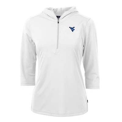 Sweat à capuche manches 3/4 et demi-zip pour femme, blanc, des West Virginia Mountaineers, en piqué écologique Virtue